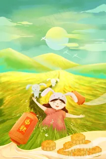 中秋节月饼兔子月亮