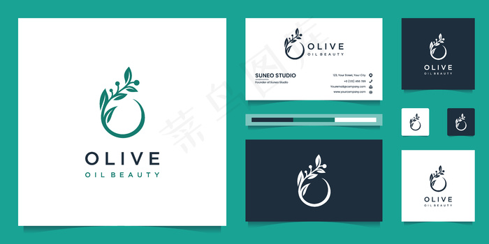 橄榄树和橄榄油标志设计和名片