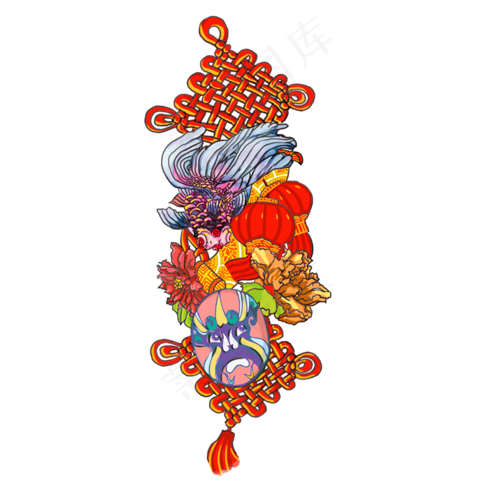 猪年装饰中国结传统春节脸谱金鱼(3000X3000(DPI:300))psd模版下载