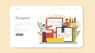 工业设计师网页横幅banner或登录页。艺术家创造现代环境对象。产品可用性设计、制造开发。