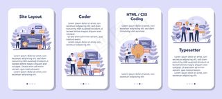 Typersetter手机app移动应用程序app横幅banner集。网站建设。创建网站、编码、编程、构建界面和创建内容的过程。孤立向量图解