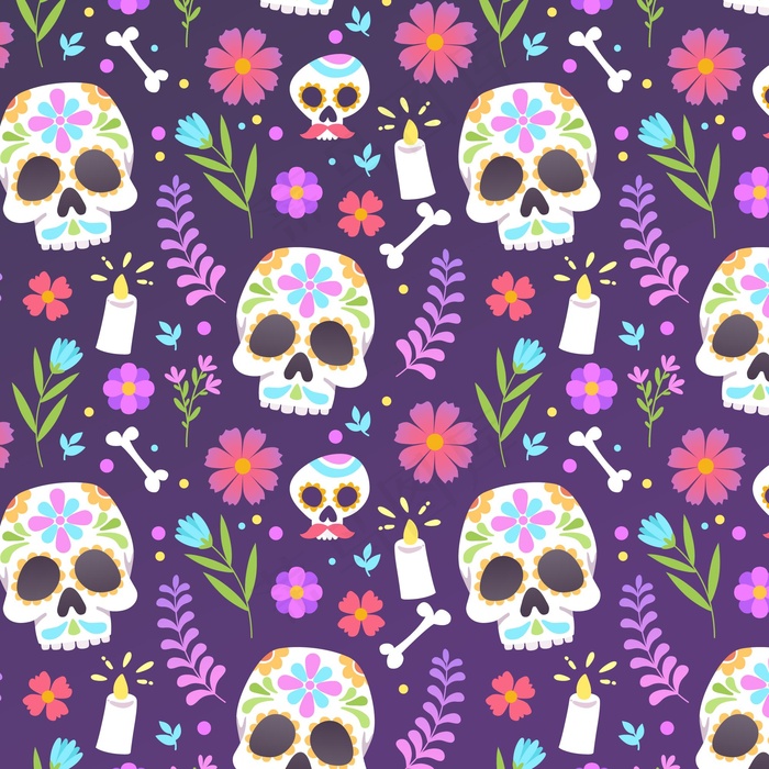 平面设计dia de muertos图案eps,ai矢量模版下载