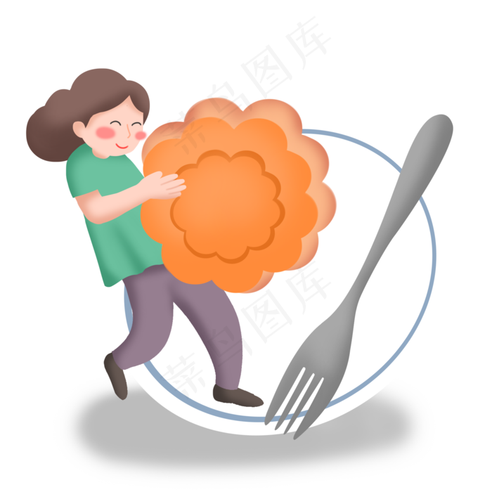 中秋节女孩抱月饼素材