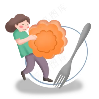中秋节女孩抱月饼素材