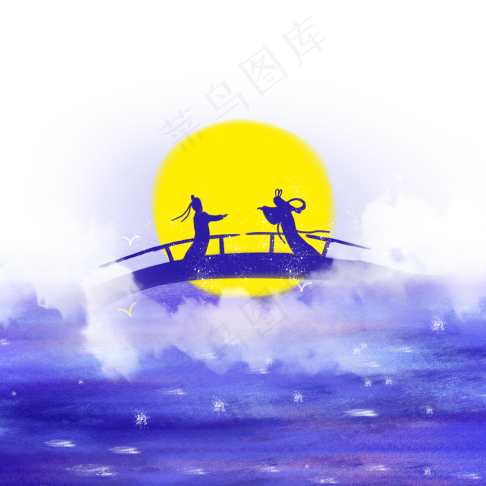 七夕相约湖泊鹊桥(2000X2000(DPI:72))psd模版下载