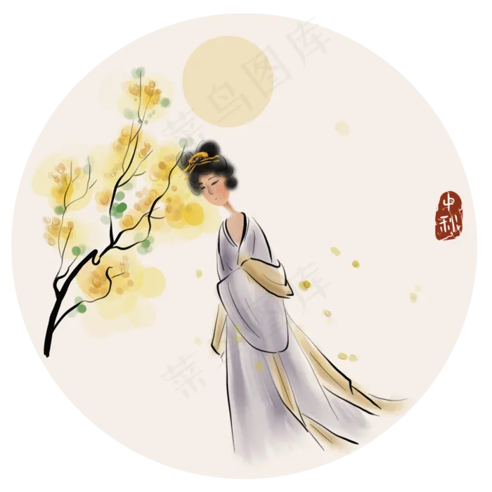 中秋节赏桂花的古代少女(2000X2000(DPI:300))psd模版下载