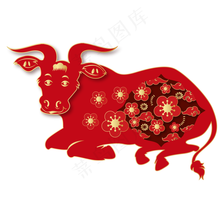 红金中国风剪纸牛