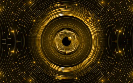 橙眼赛博电路未来技术概念背景