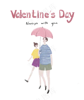 七夕情人节情侣简约手绘