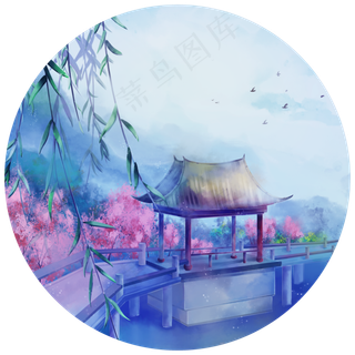 江南烟雨堤坝亭桥