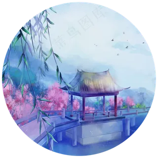 江南烟雨堤坝亭桥