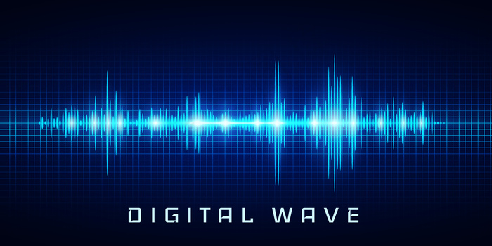 数字波，声波振荡辉光，抽象技术背景。