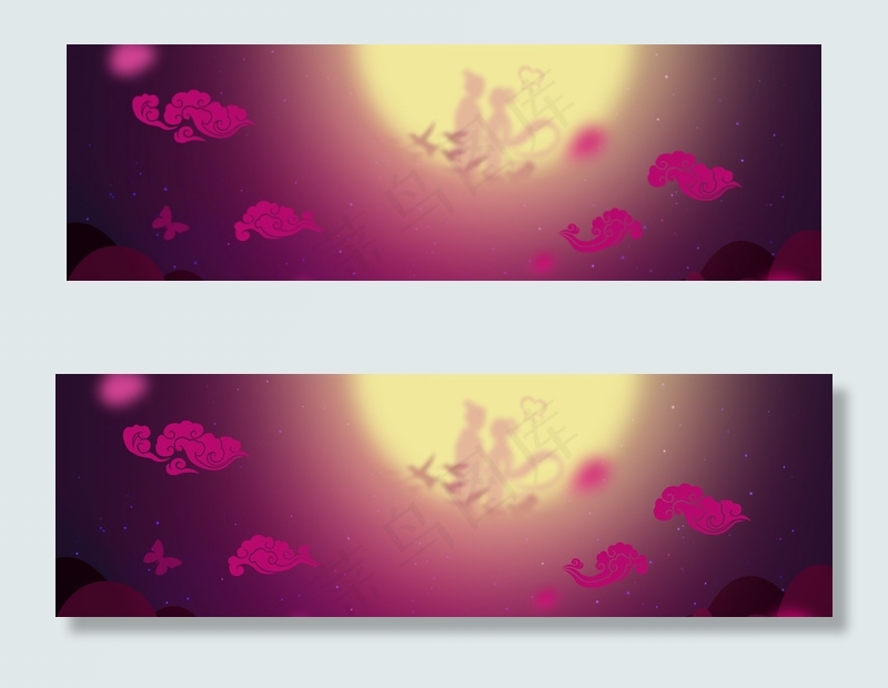 紫色渐变七夕祥云背景