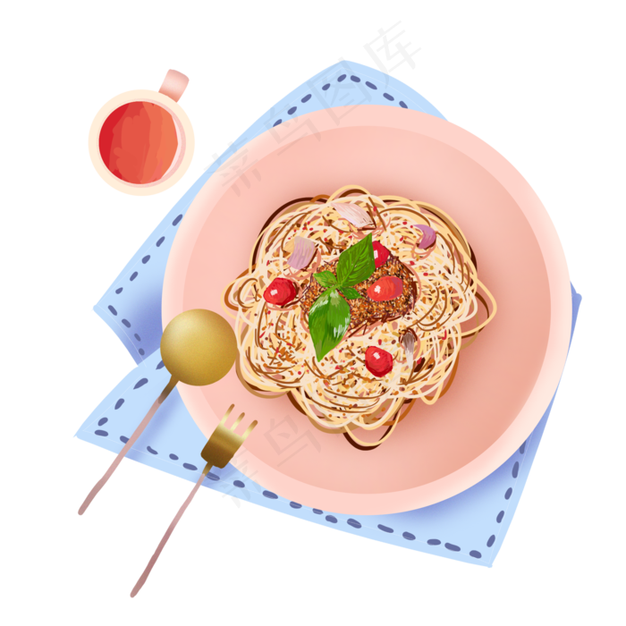 手绘美食七夕情侣爱心粉色意面设(2000X2000(DPI:150))psd模版下载