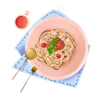 手绘美食七夕情侣爱心粉色意面设 手绘美食七夕情侣爱心粉色意面设