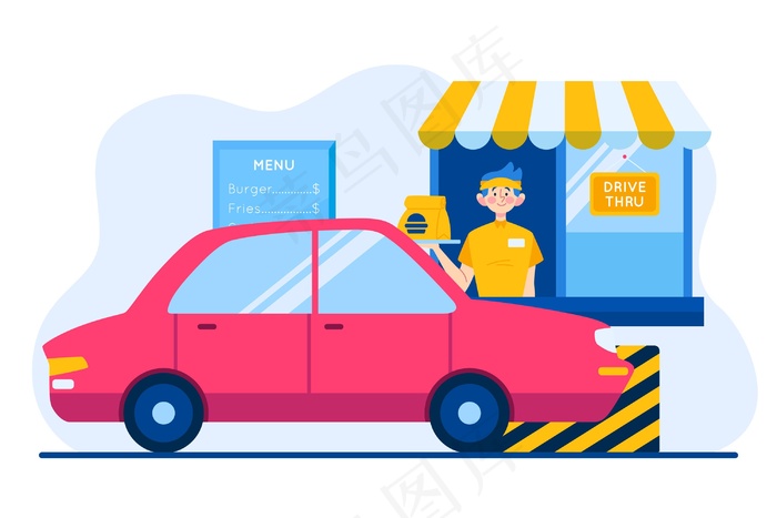 去一个自驾车窗口取食物插图的人