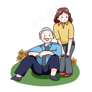 手绘卡通重阳节老年人登山