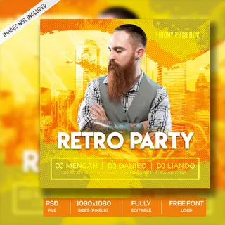 复古派对社交媒体帖子模板