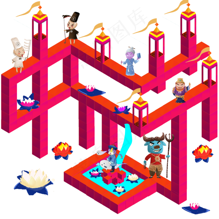 立体中元节红色字体