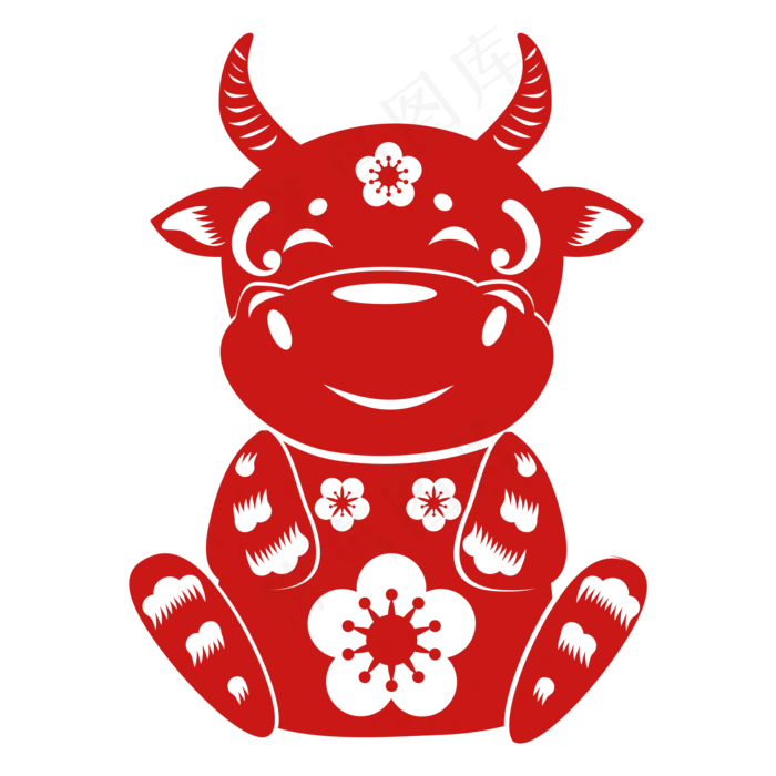 红色剪纸牛年(2000*2000px 300 dpi )ai矢量模版下载