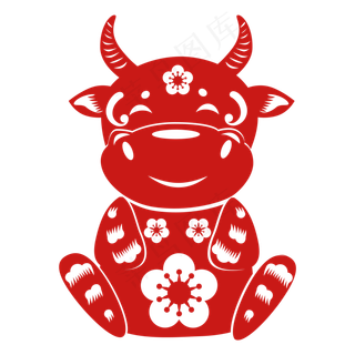 红色剪纸牛年