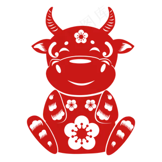 红色剪纸牛年