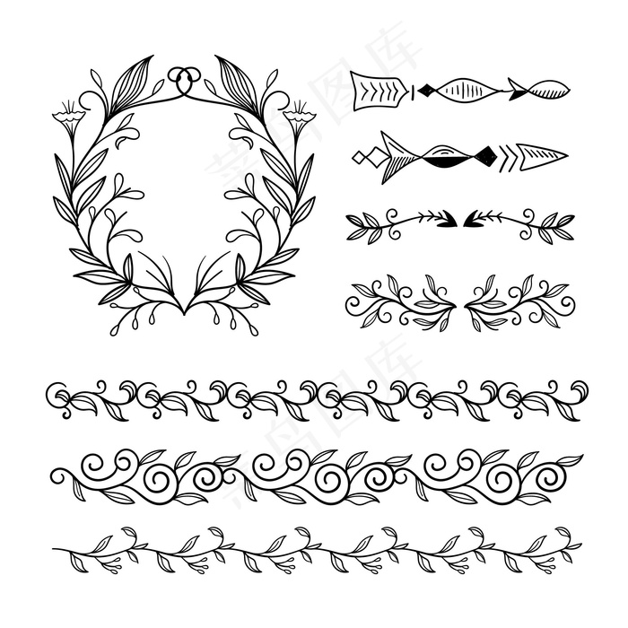 手绘装饰元素集eps,ai矢量模版下载