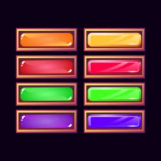 一套有趣的游戏用户界面老木制和果冻水晶钻石按钮为用户界面资产元素