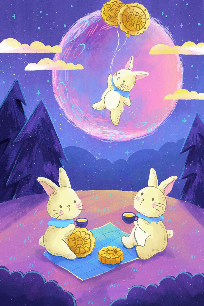 中秋节中元节月饼兔子中秋