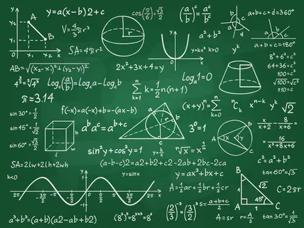 数学理论。类黑板上的数学演算。代数和几何科学手写公式矢量教育概念。黑板上的公式和理论，科学研究插图