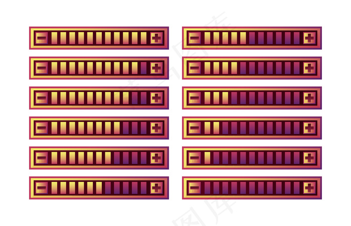 一套有趣的紫色游戏ui进度条面板与增加和减少按钮eps,ai矢量模版下载