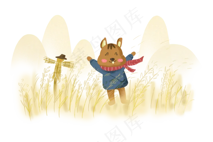 秋天动物松鼠秋日麦子稻草人(3541X2362(DPI:300))psd模版下载