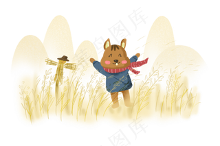 秋天动物松鼠秋日麦子稻草人