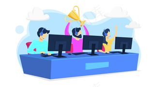 坐在电脑前的电脑运动玩家或游戏玩家