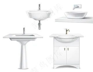 浴室对象逼真的三维集合与独立的白色陶瓷配件浴缸和卫生间