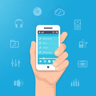 智能手机上的音乐应用程序app。播放手绘音乐