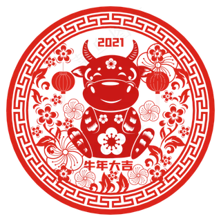 牛年窗花剪纸矢量装饰