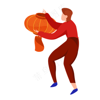 红色手拿灯笼的人