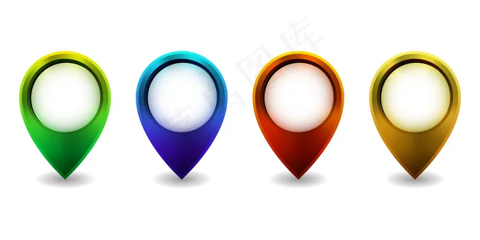 白色背景上的一组明亮的地图指针图标。插图