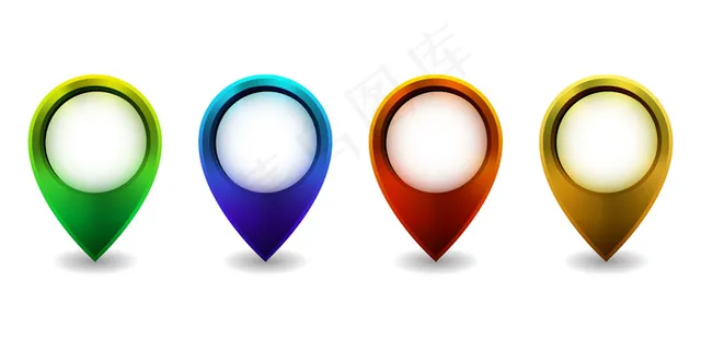 白色背景上的一组明亮的地图指针图标。插图