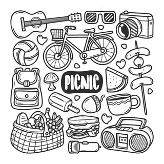 野餐图标手绘涂鸦着色