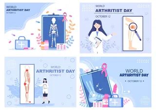 世界关节炎日背景矢量图说明治疗风湿病、骨关节炎、X 射线扫描和骨骼健康