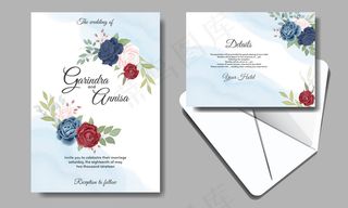 带美丽玫瑰的婚礼请柬