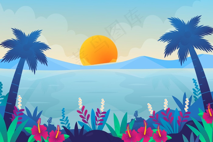 夏季景观背景变焦eps,ai矢量模版下载