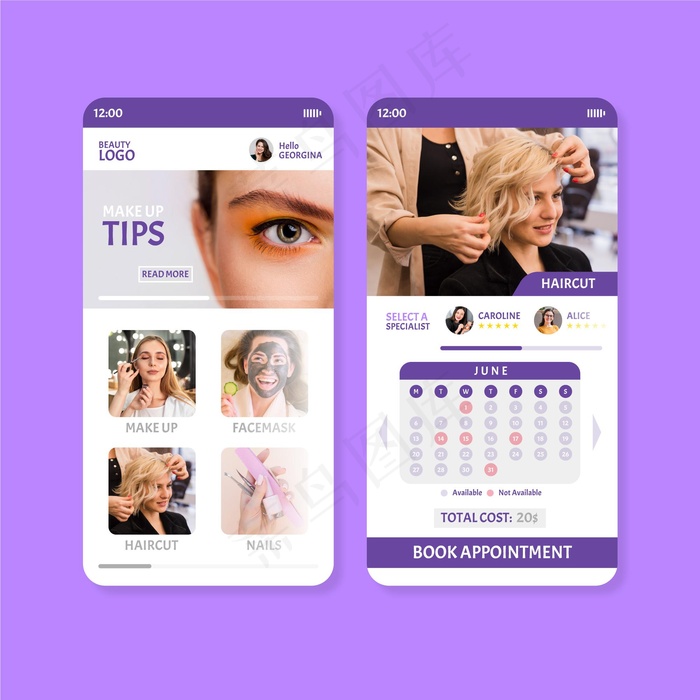 美容院预订应用程序eps,ai矢量模版下载