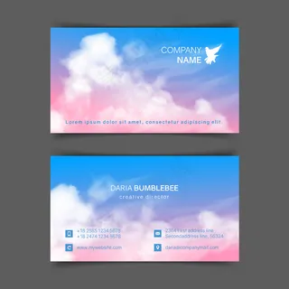 双面水平名片，带逼真的粉蓝色天空