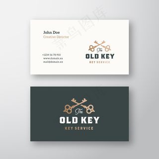 旧钥匙抽象标志或标志和名片