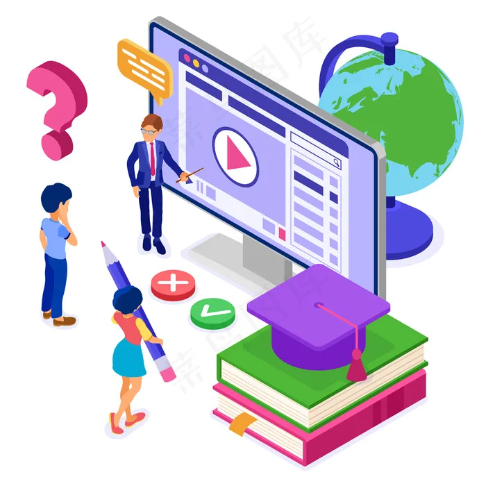具有等距特征的在线教育或远程考试网络课程e-learningeps,ai矢量模版下载