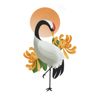 重阳节仙鹤菊花噪点风