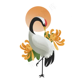 重阳节仙鹤菊花噪点风